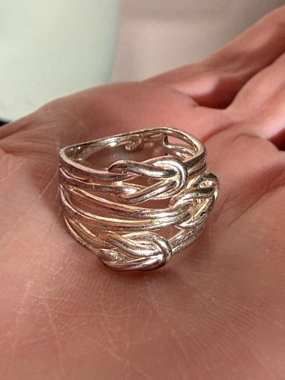 Vintage Sterling Silver Oversized Triple Love Knot Modernist Wide Band Ring Sz7
